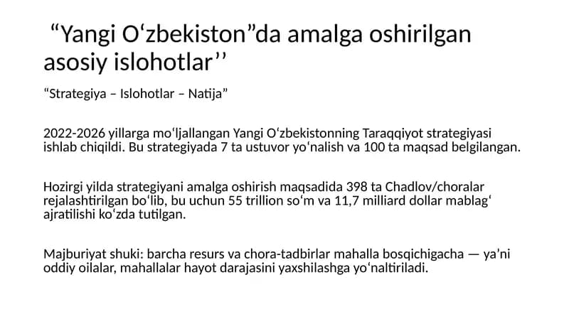Yangi O‘zbekistonning Taraqqiyot strategiyasi