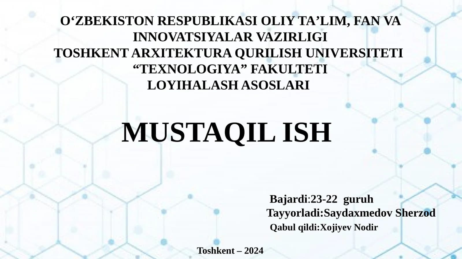 Jamoat binolari va inshootlari loyiha qilish asoslari