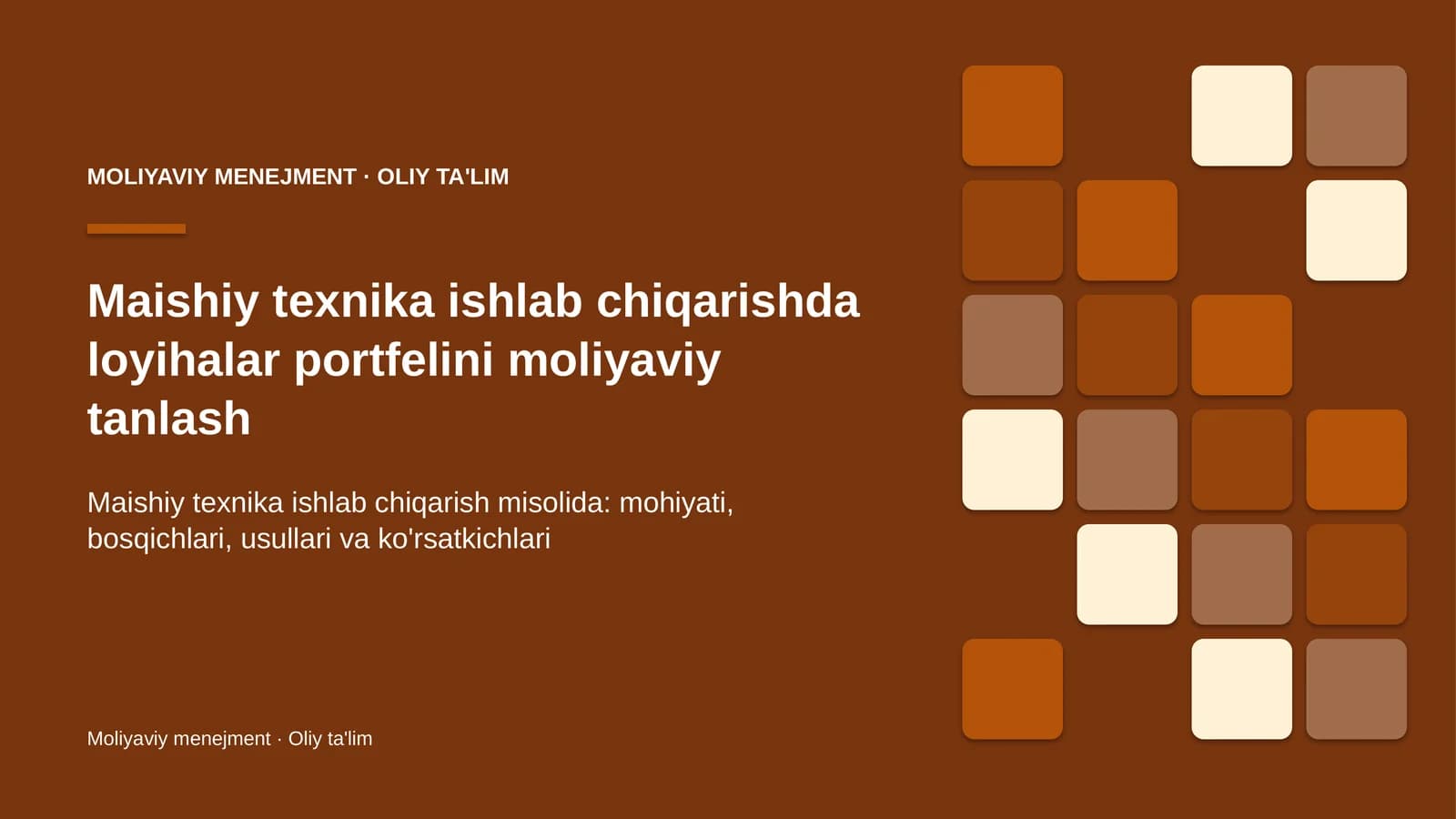 Maishiy texnika ishlab chiqarishda loyihalar portfelini moliyaviy tanlash