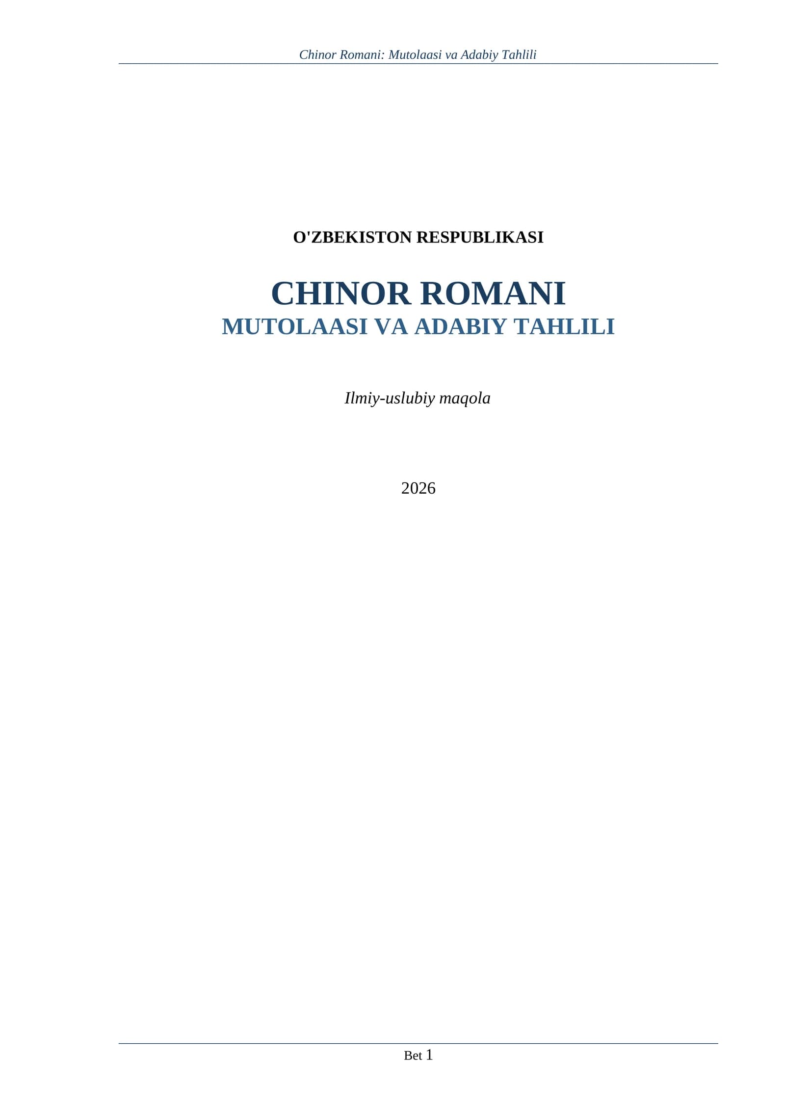Chinor Romani: Mutolaasi va Adabiy Tahlili