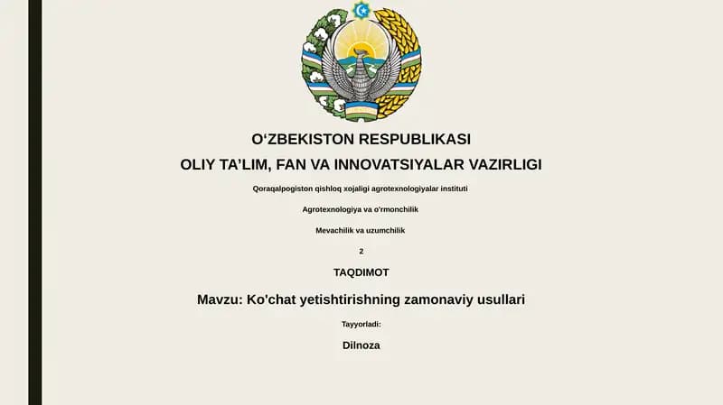 Ko'chat yetishtirishning zamonaviy usullari