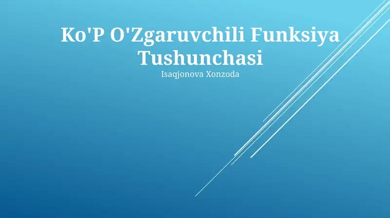 Ko'P O'Zgaruvchili Funksiya Tushunchasi