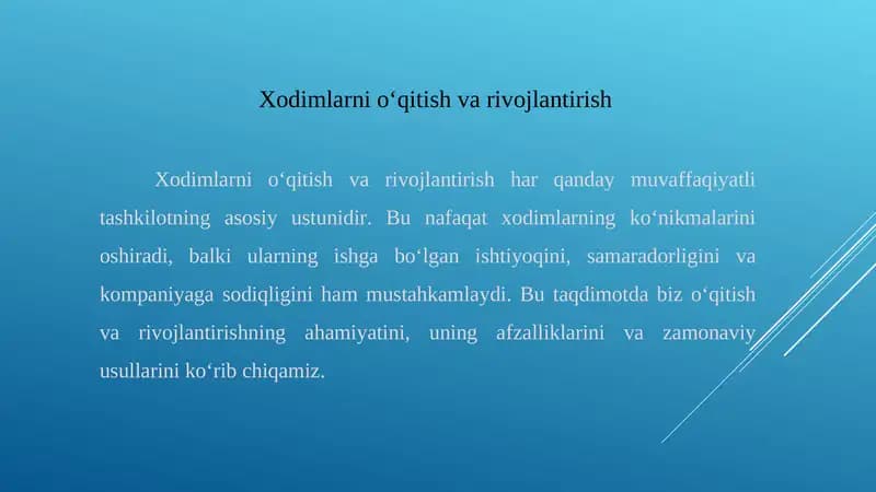 Xodimlarni o‘qitish va rivojlantirish