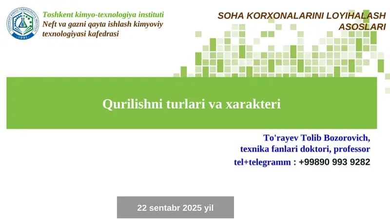 Qurilishni turlari va xarakteri