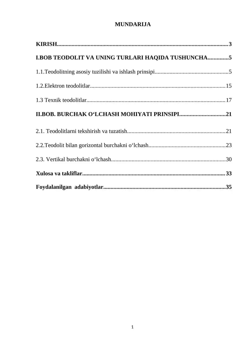 Teodolit bilan olchash ishlarini amalga oshirish