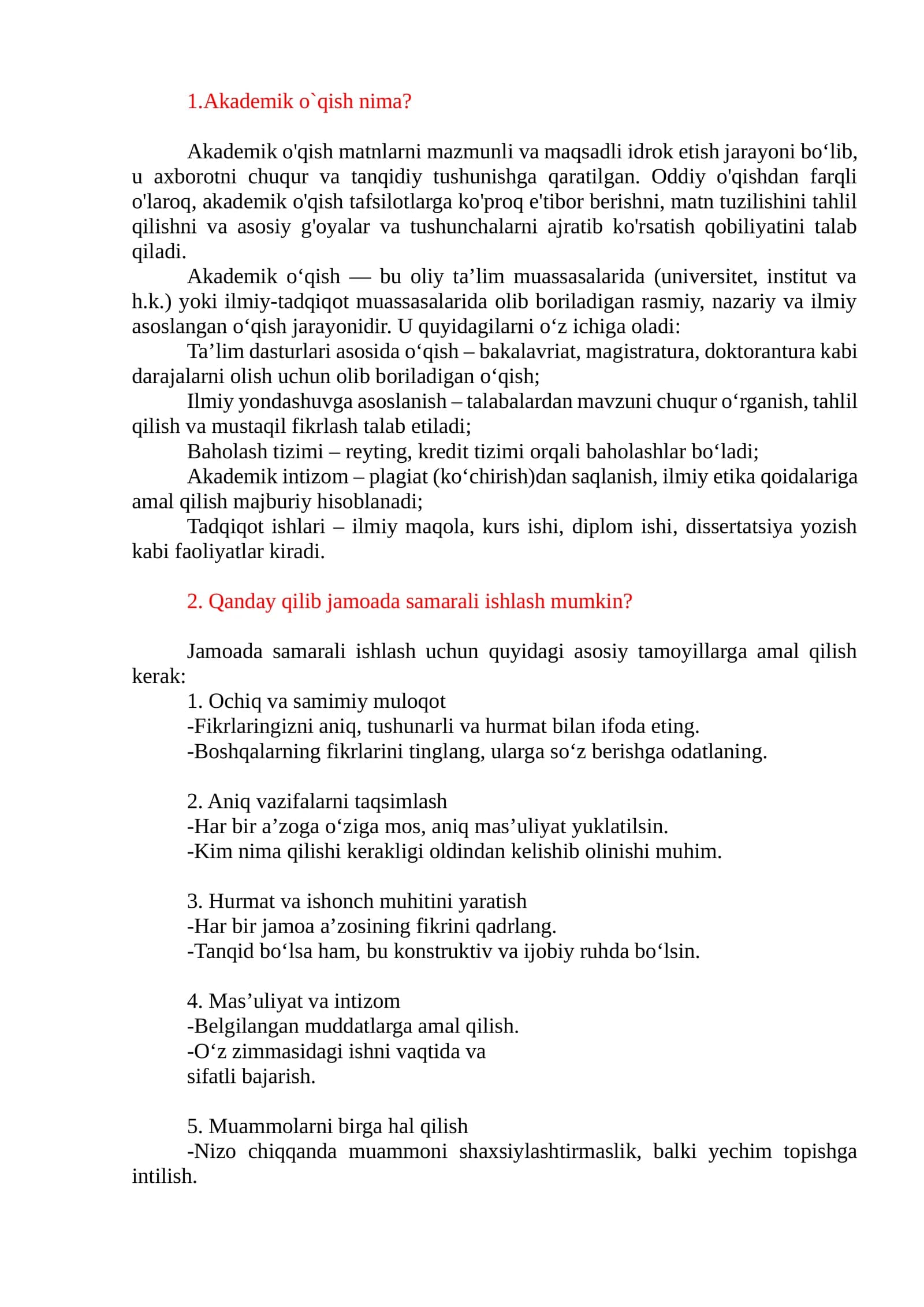 Akademik o‘qish
