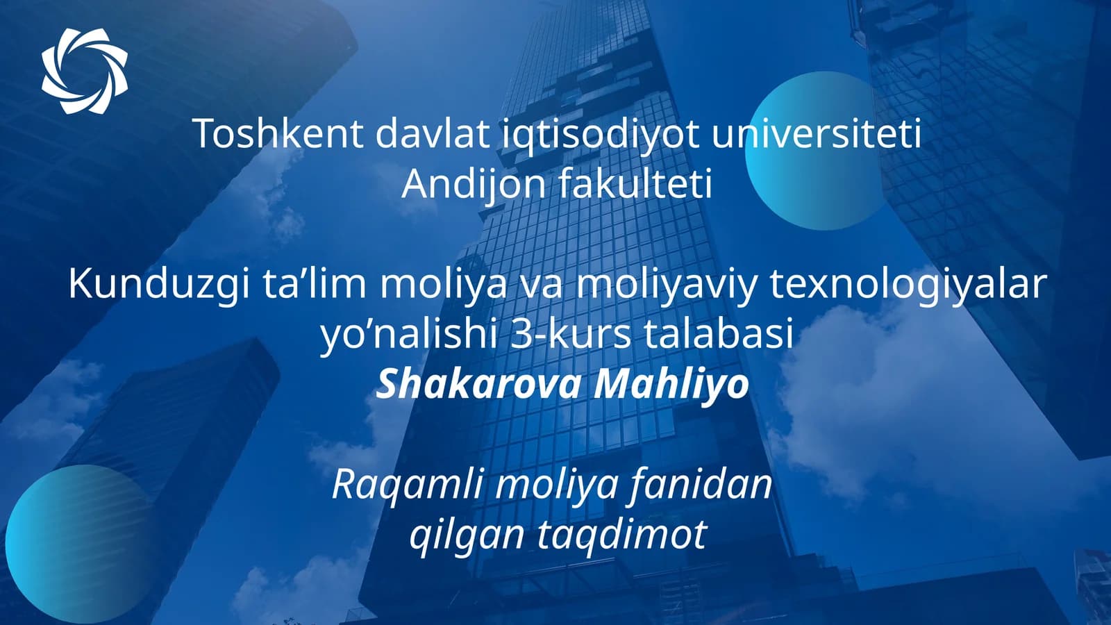 Raqamli moliya fanidan taqdimot