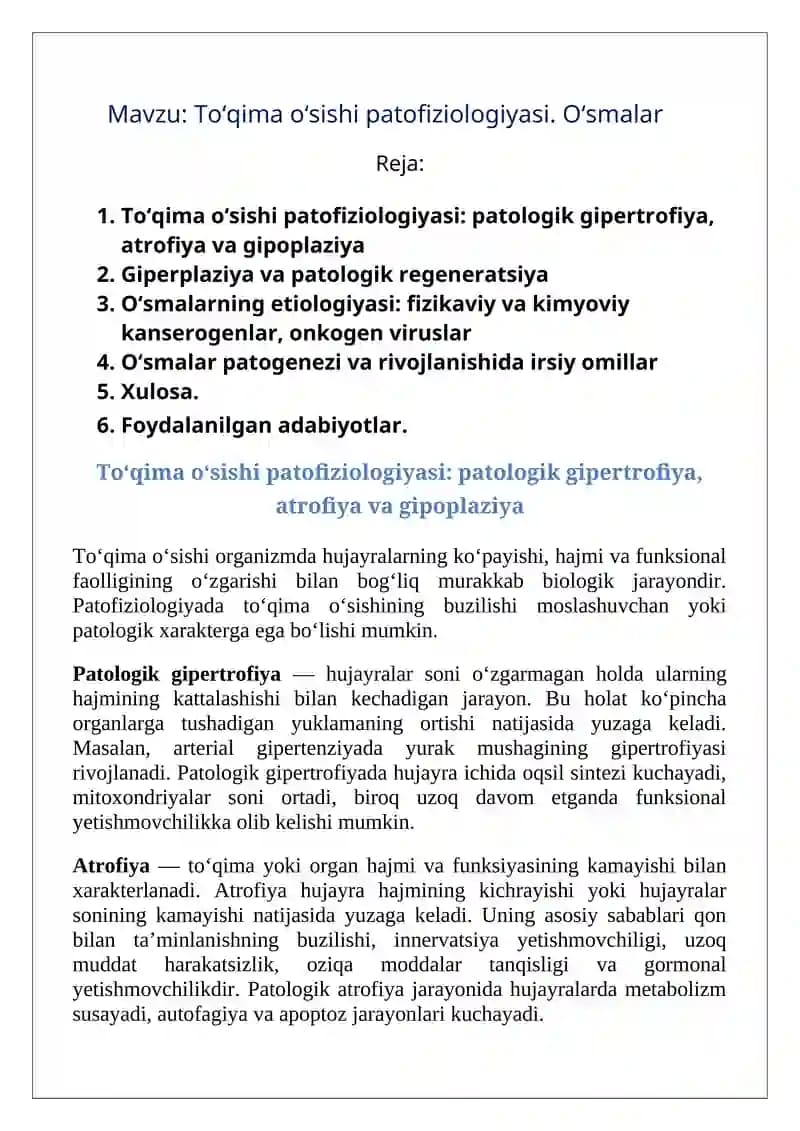 To‘qima o‘sishi patofiziologiyasi