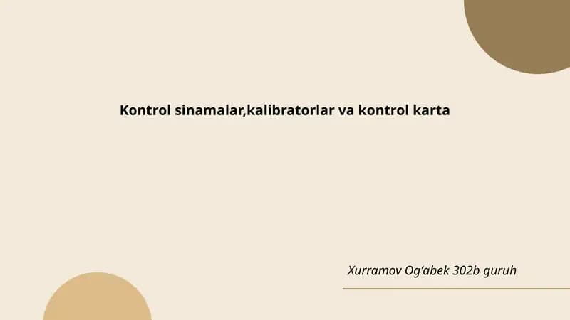 Kontrol sinamalar,kalibratorlar va kontrol karta