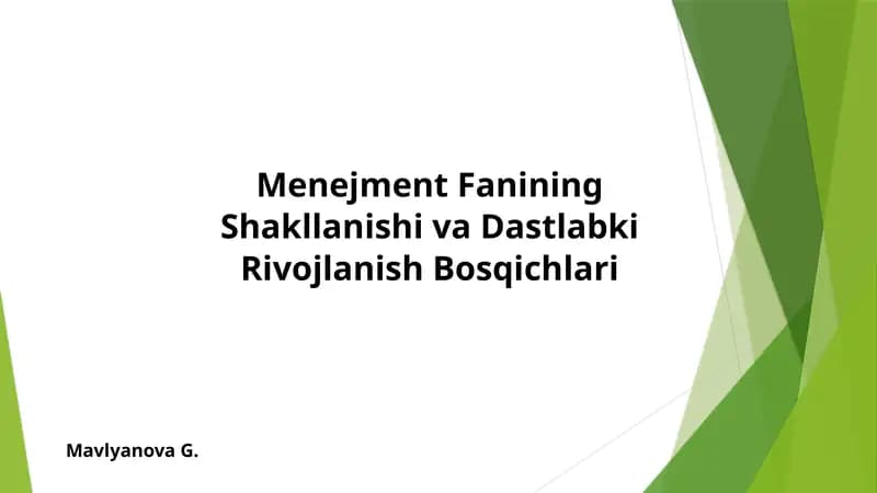 Menejment Fanining Shakllanishi va Dastlabki Rivojlanish Bosqichlari