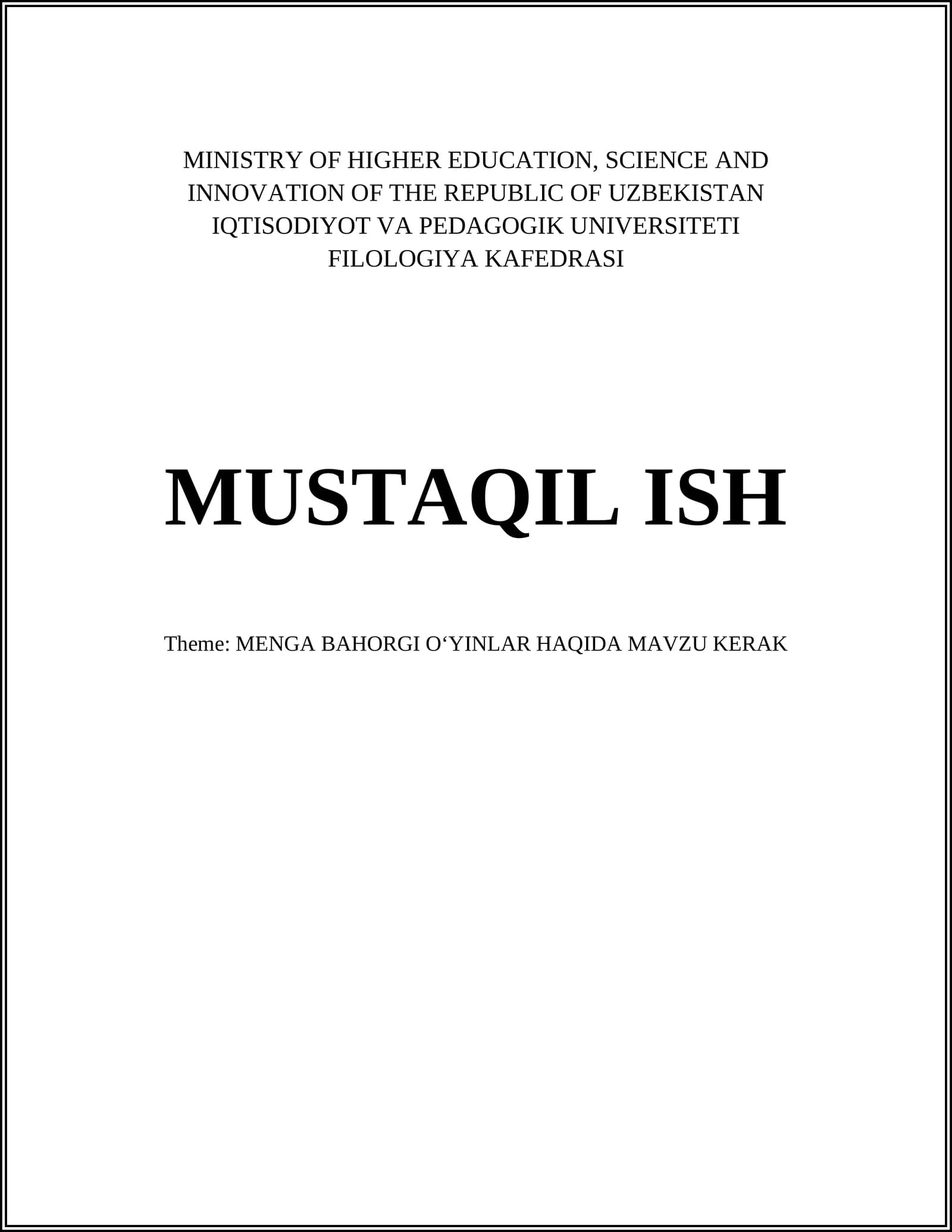 MENGA BAHORGI OʻYINLAR HAQIDA