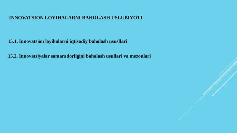 INNOVATSION LOYIHALARNI BAHOLASH USLUBIYOTI