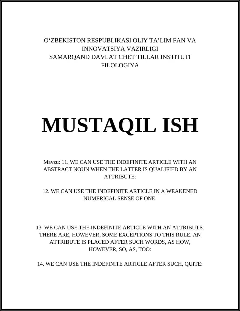Abstrakt otlar bilan a/an ishlatilishining umumiy qoidasi