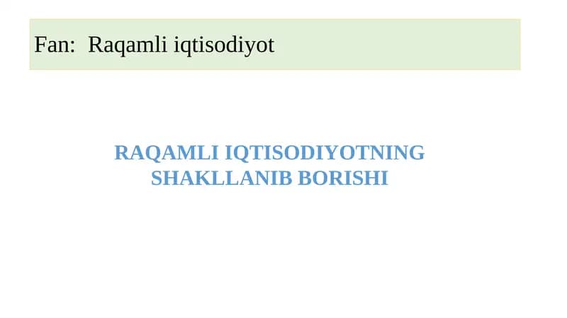 Raqamli Iqtisodiyot
