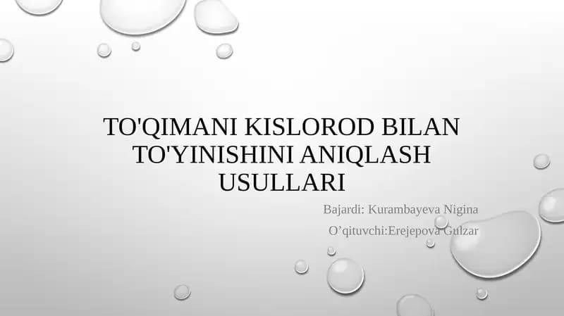 Toqimani kislorod bilan taminlanishini aniqlash usullari