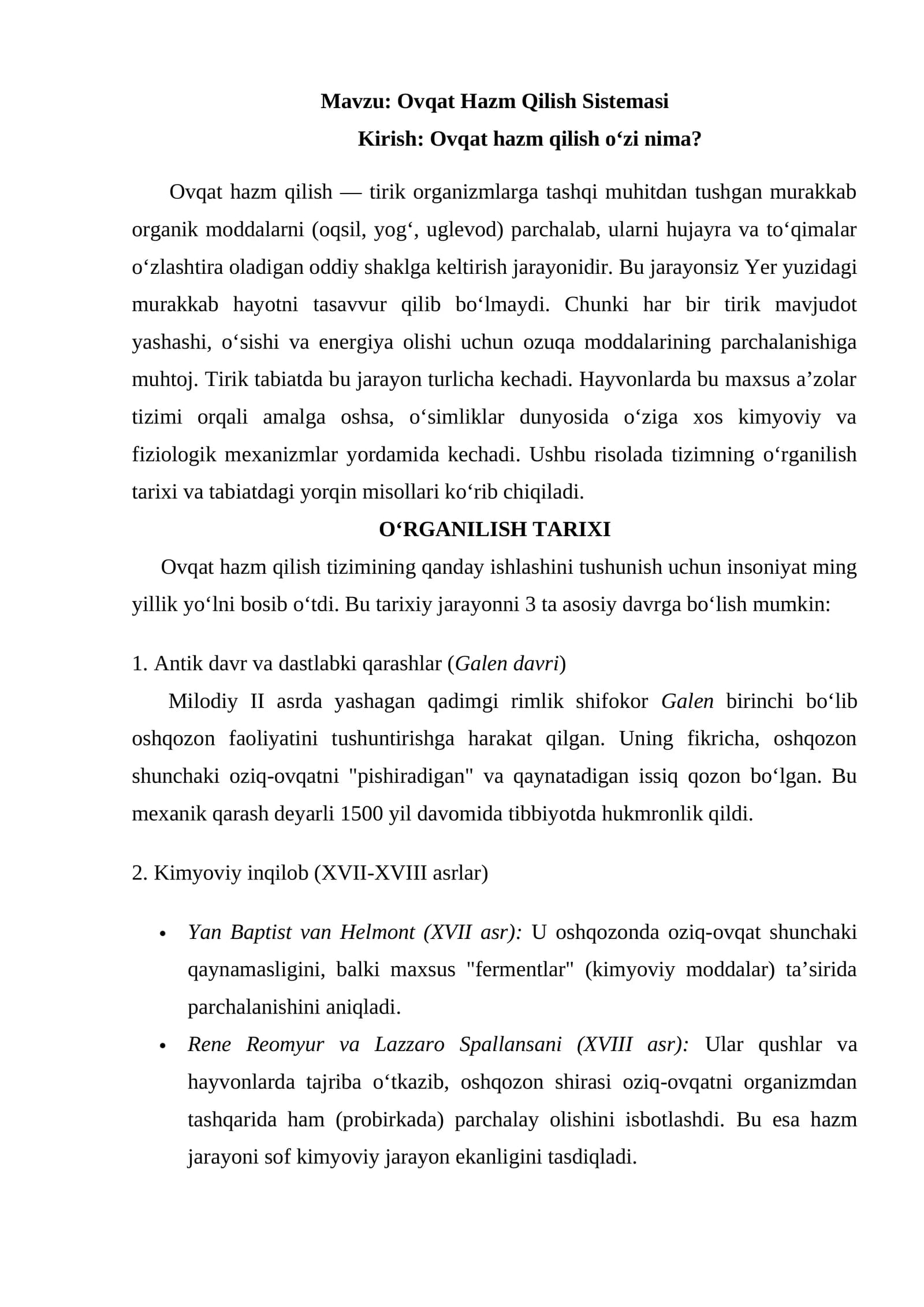 Ovqat Hazm Qilish Sistemasi