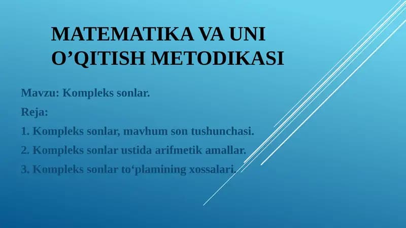 Matematika va unio’qitish metodikasi