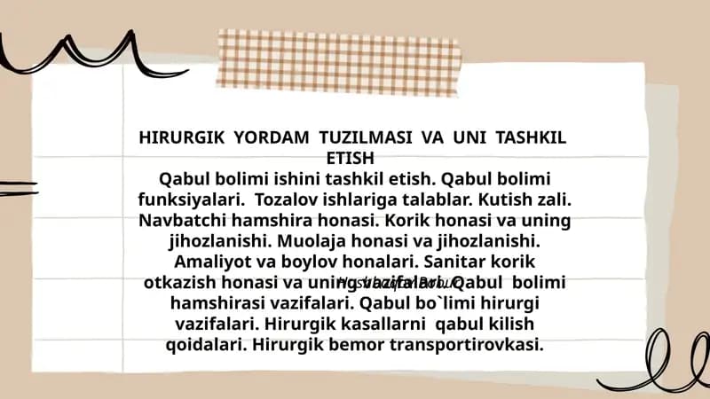 HIRURGIK YORDAM TUZILMASI VA UNI TASHKIL ETISH