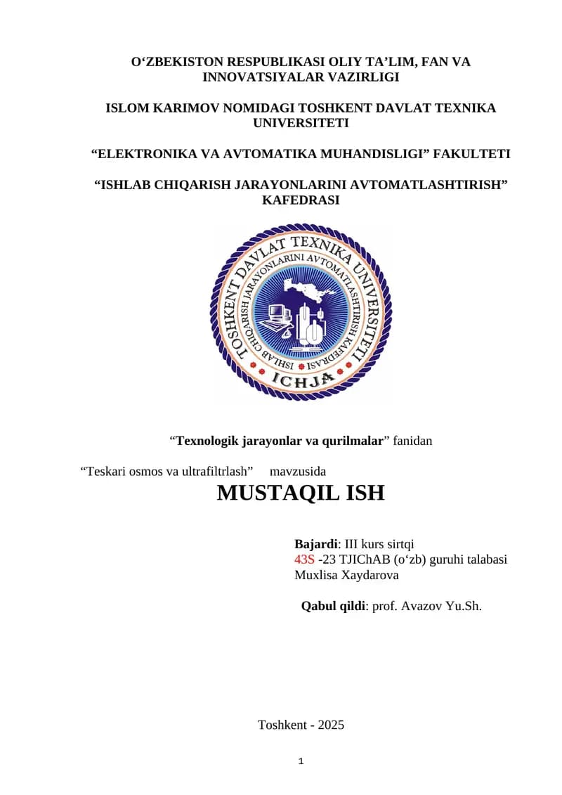 Teskari osmos va ultrafiltrlash