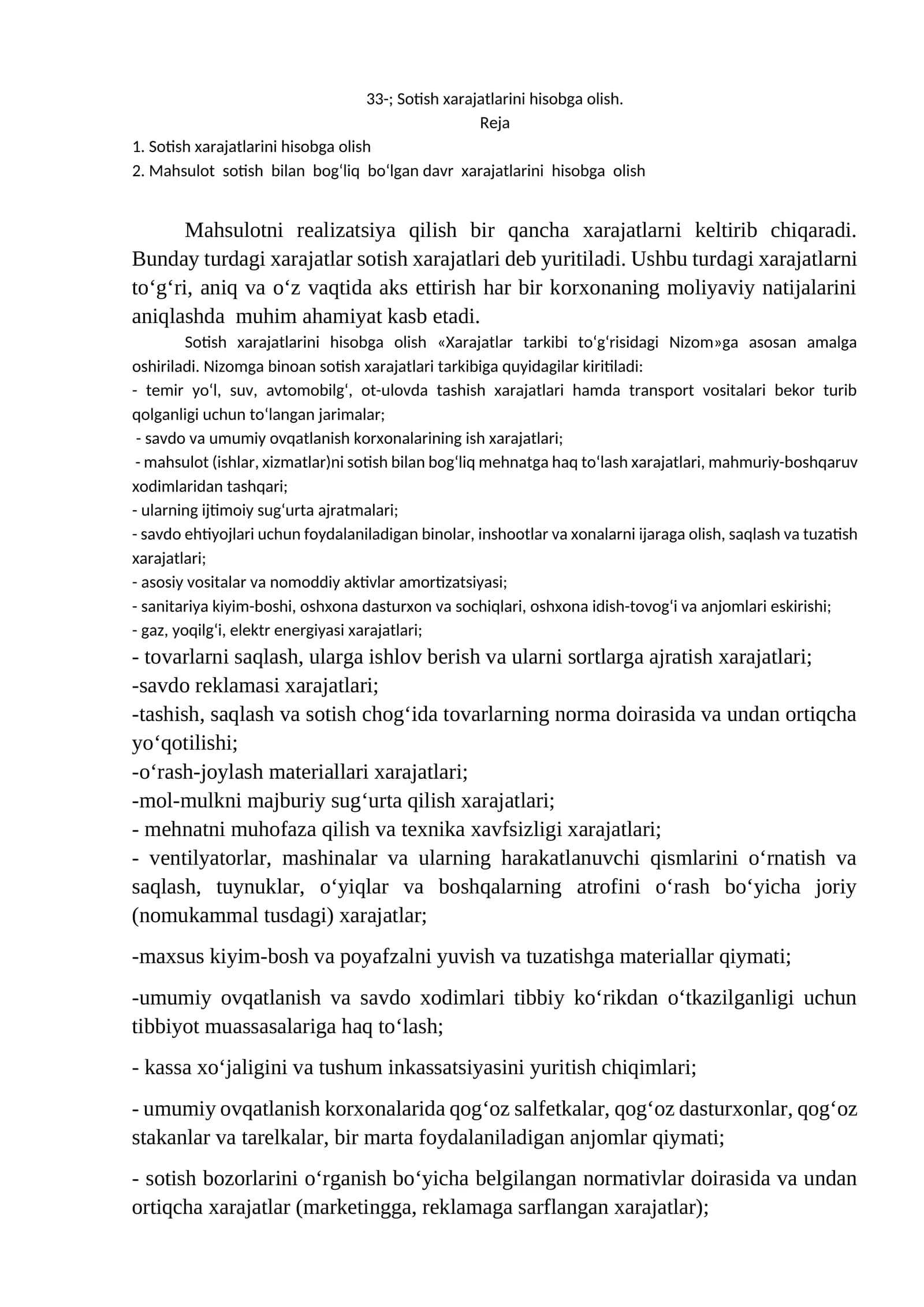 Sotish xarajatlarini hisobga olish