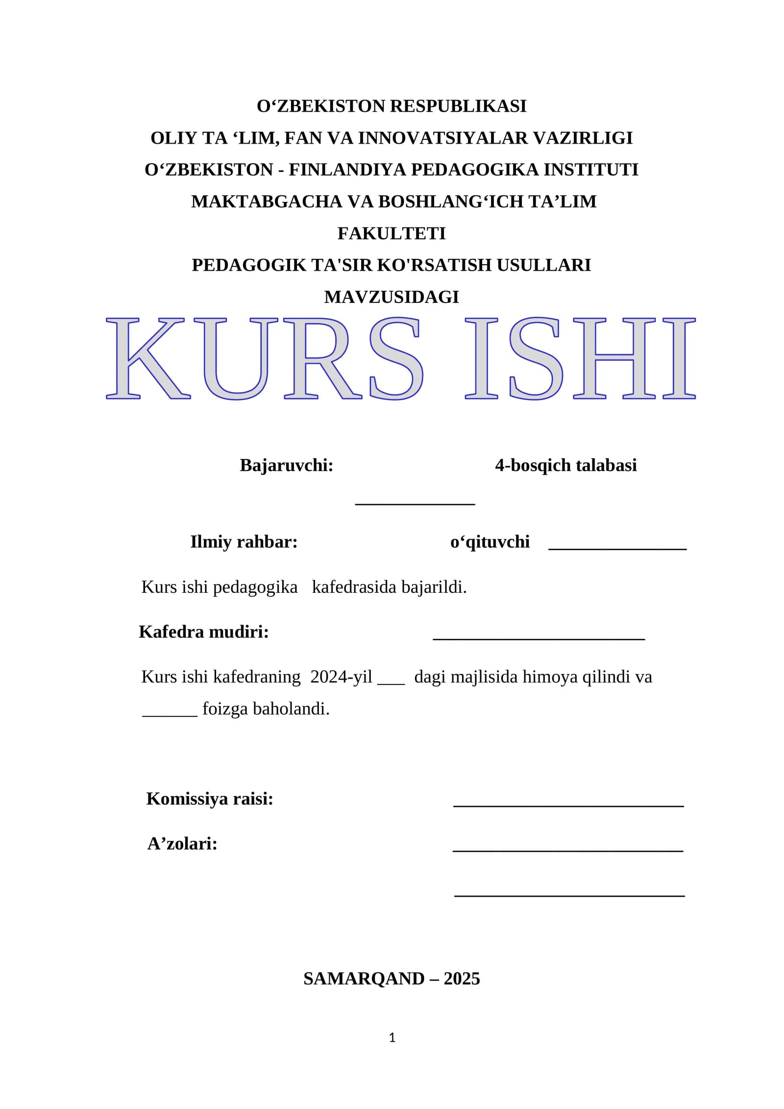 PEDAGOGIK TA'SIR KO'RSATISH USULLARI