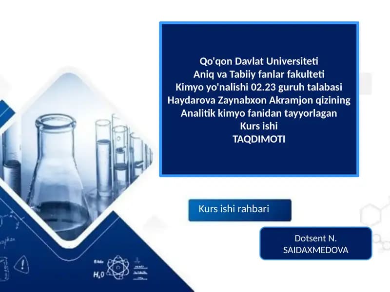 Analitik kimyo fanidan tayyorlagan kurs