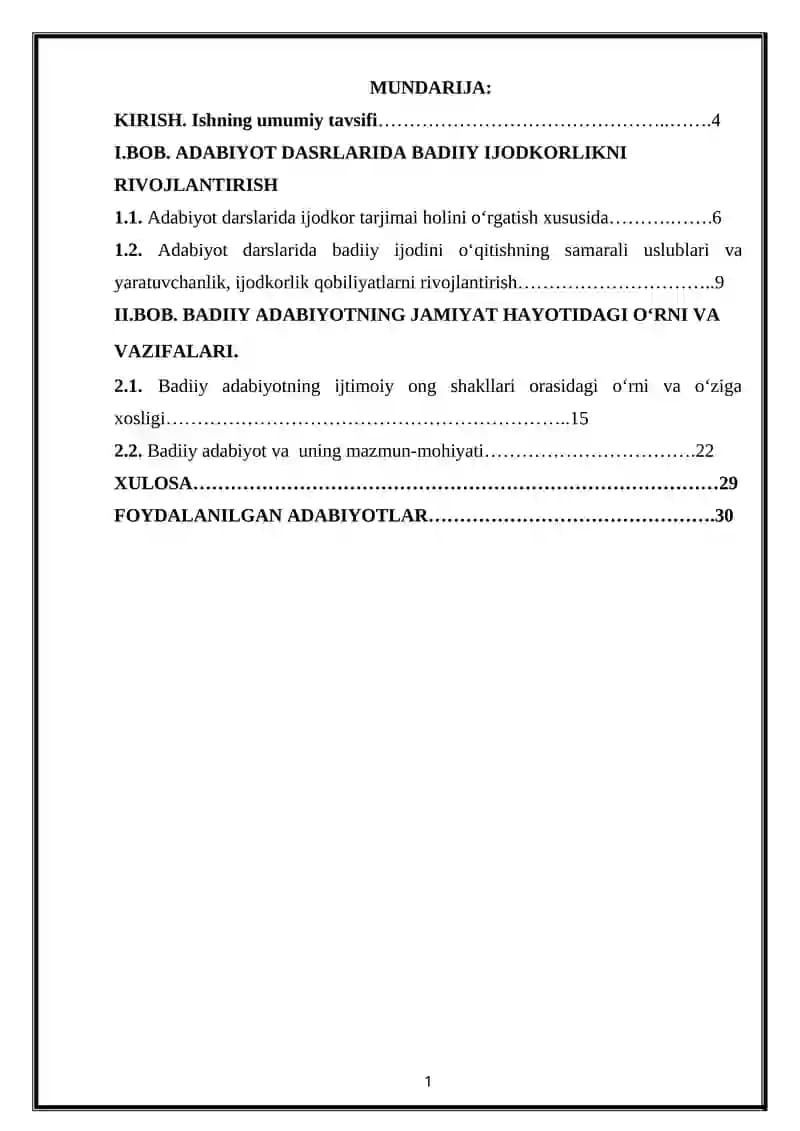 ADABIYOT DASRLARIDA BADIIY IJODKORLIKNI RIVOJLANTIRISH