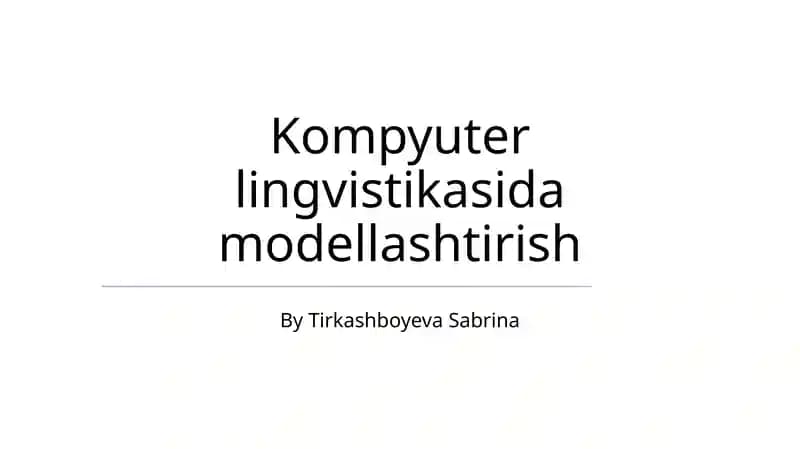 Modellashtirish Usullari va Algoritmlari