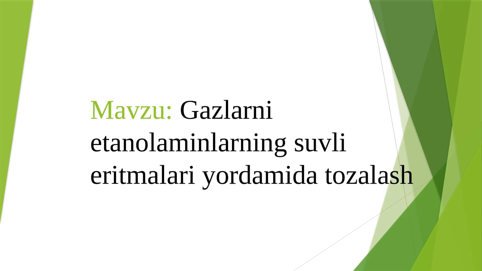 Gazlarni etanolaminlarning suvli eritmalari yordamida tozalash
