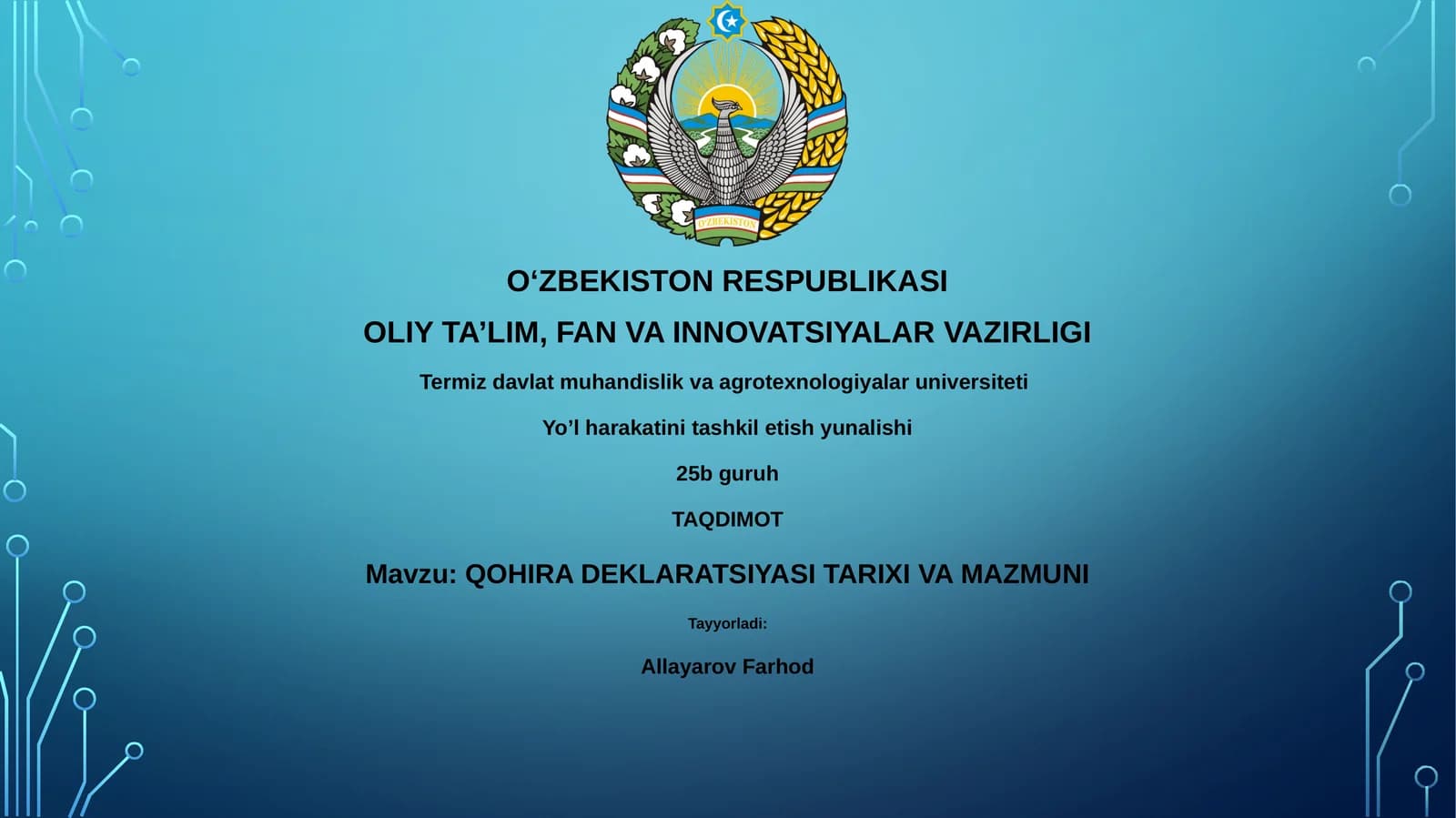 QOHIRA DEKLARATSIYASI TARIXI VA MAZMUNI