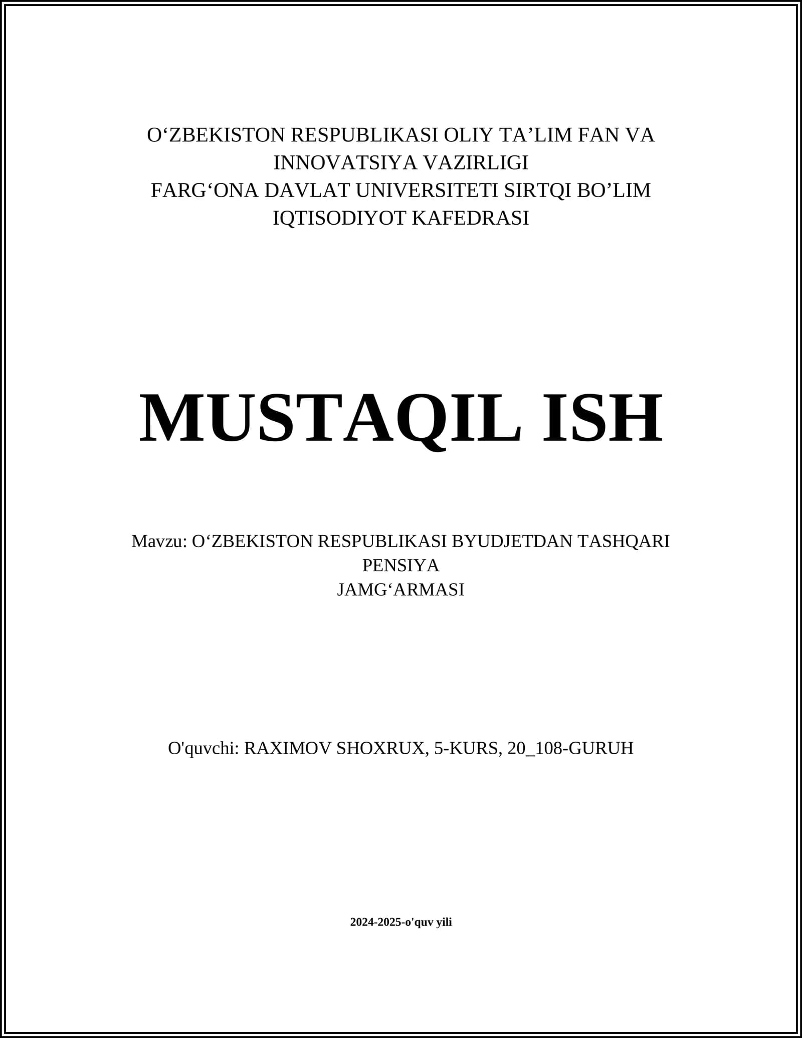 O'ZBEKISTON RESPUBLIKASI BYUDJETDAN TASHQARI PENSIYA JAMG'ARMASI