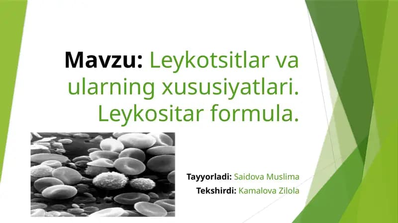 Leykotsitlar va ularning xususiyatlari
