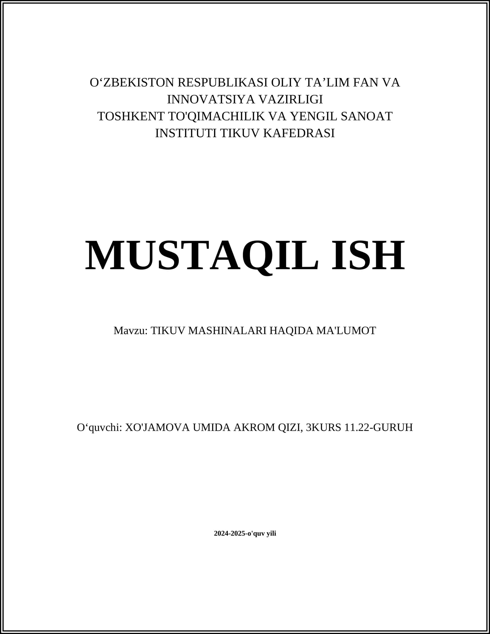 TIKUV MASHINALARI HAQIDA MA'LUMOT