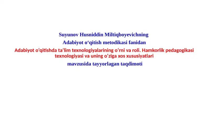 Adabiyoto‘qitishdata’limtexnologiyalari