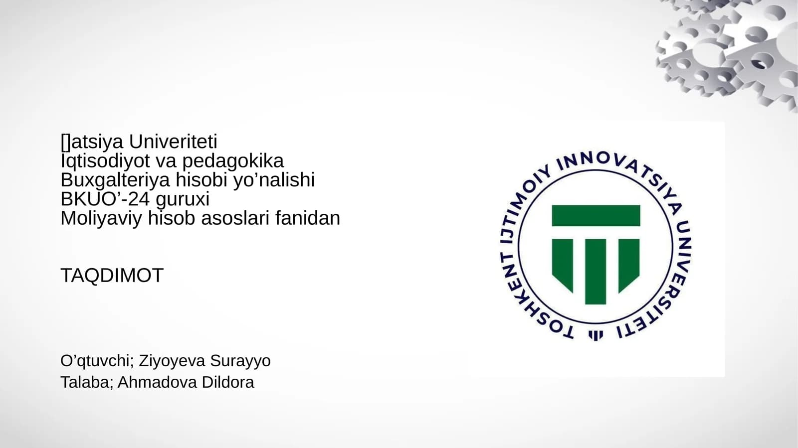 Moliyaviy hisob asoslari fanidan TAQDIMOT