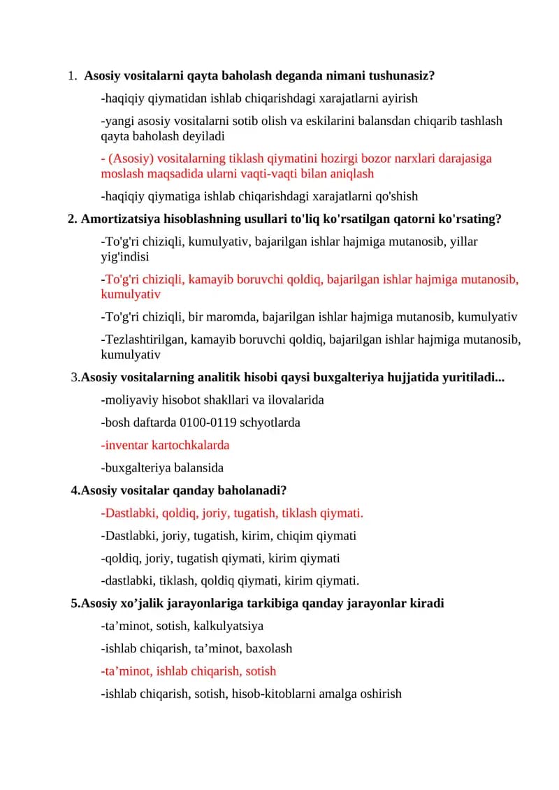Asosiy vositalarni qayta baholash