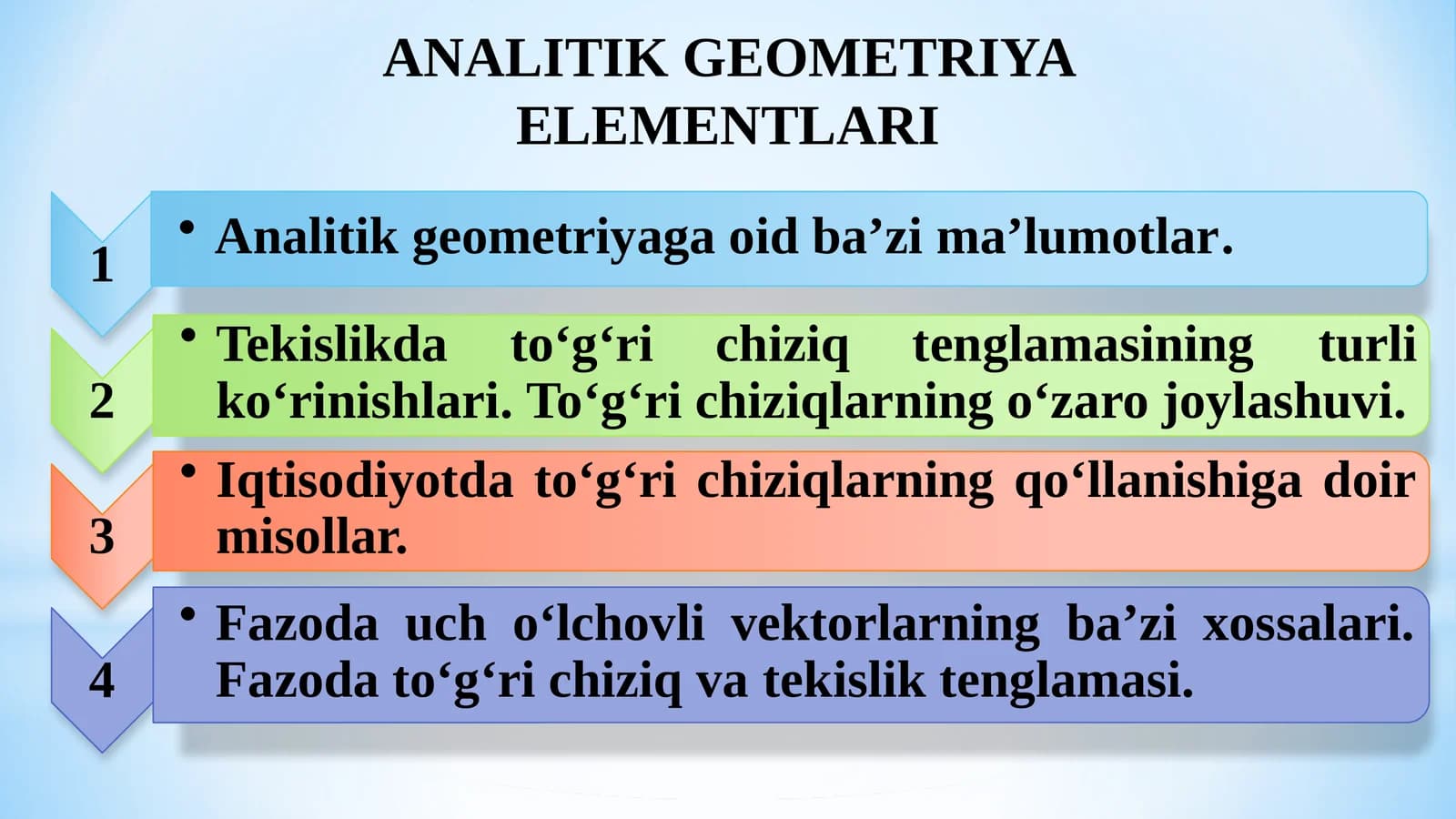 ANALITIK GEOMETRIYA ELEMENTLARI
