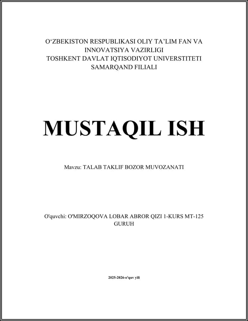 TALAB TAKLIF BOZOR MUVOZANATI