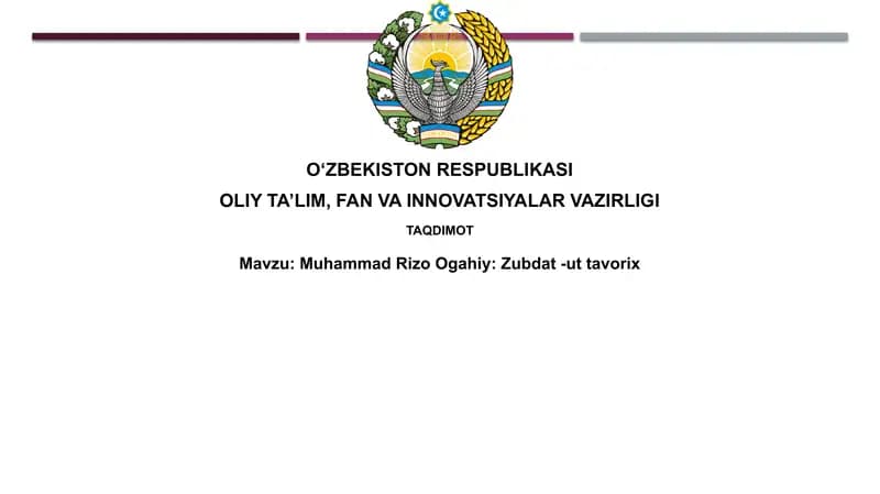 Muhammad Rizo Ogahiy: Zubdat-uttavorix