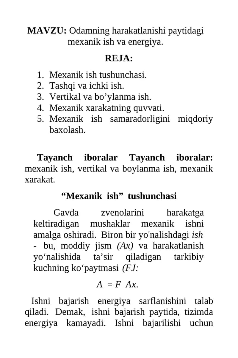 Mushaklar biodinamikasi. Mushak to'qimasining xususiyatlari.