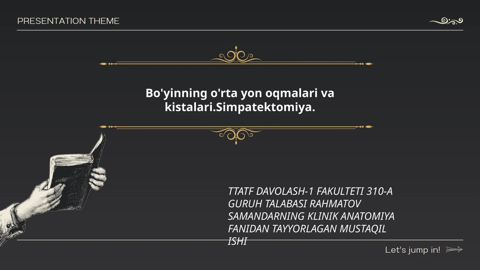 Bo'yinning o'rta yon oqmalari va kistalari. Simpatektomiya
