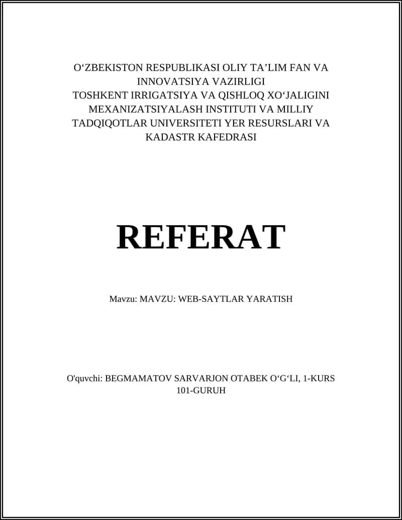 MAVZU: WEB-SAYTLAR YARATISH