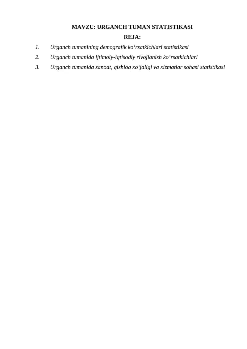 Urganch Tuman Statistikasi