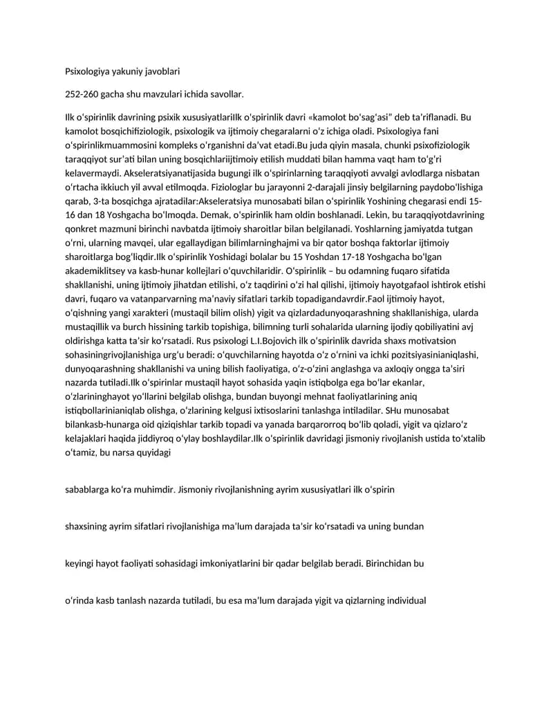 Psixologiya yakuniy javoblari