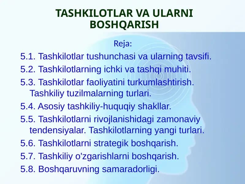 TASHKILOTLAR VA ULARNI BOSHQARISH