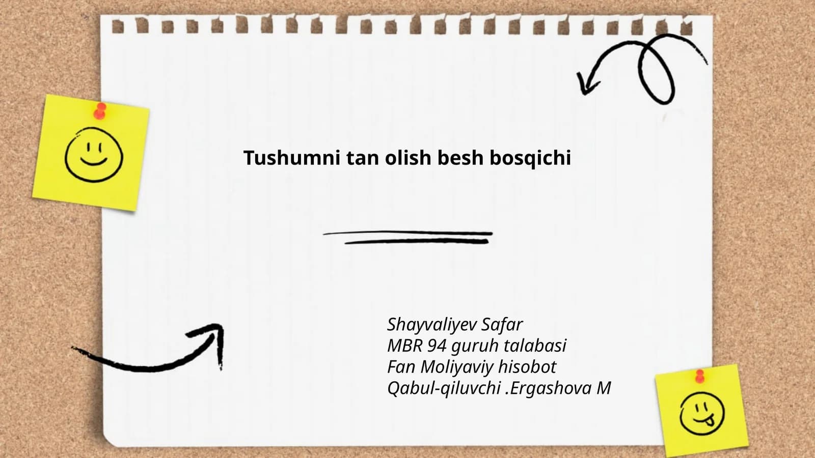 Tushumni tan olish besh bosqichi