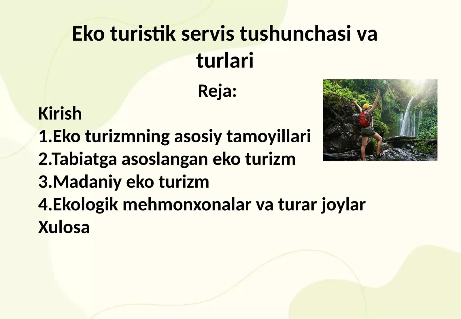 Eko turistik servis tushunchasi va turlari