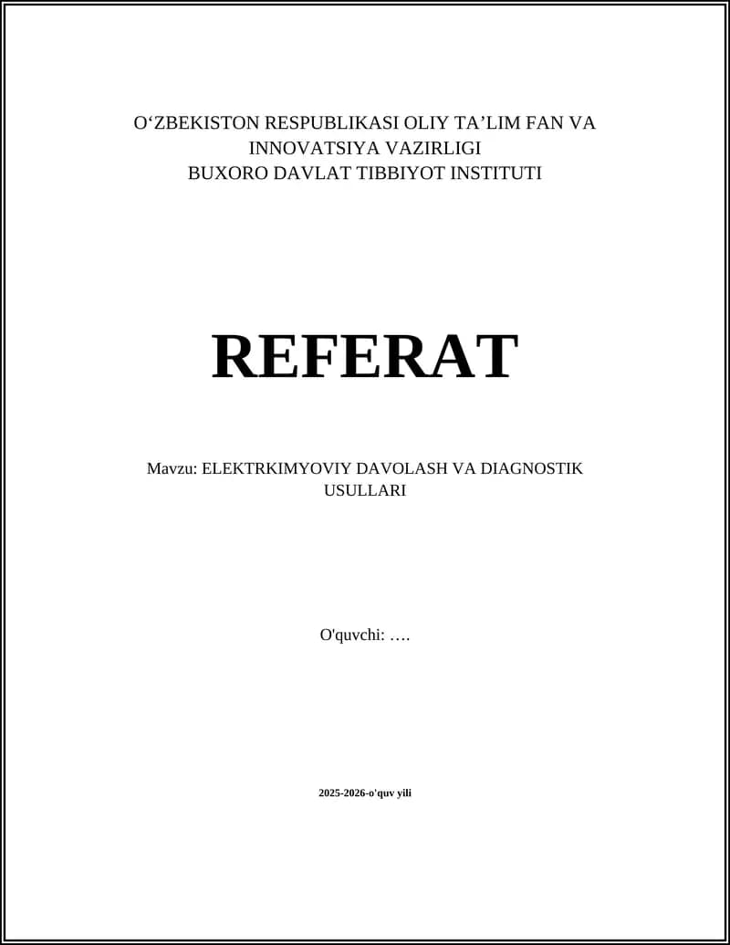 ELEKTRKIMYOVIY DAVOLASH VA DIAGNOSTIK USULLARI