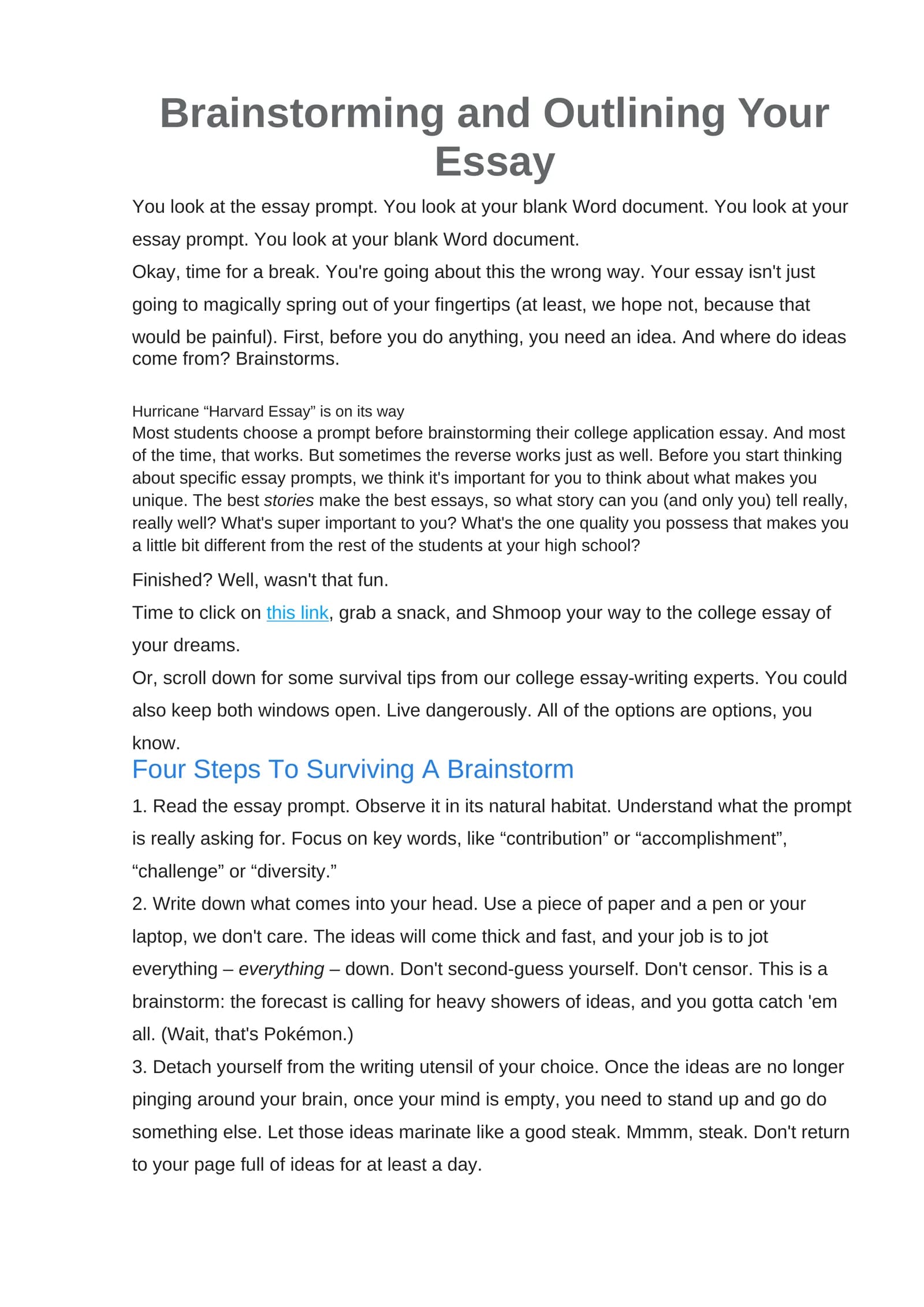Hurricane "Harvard Essay"