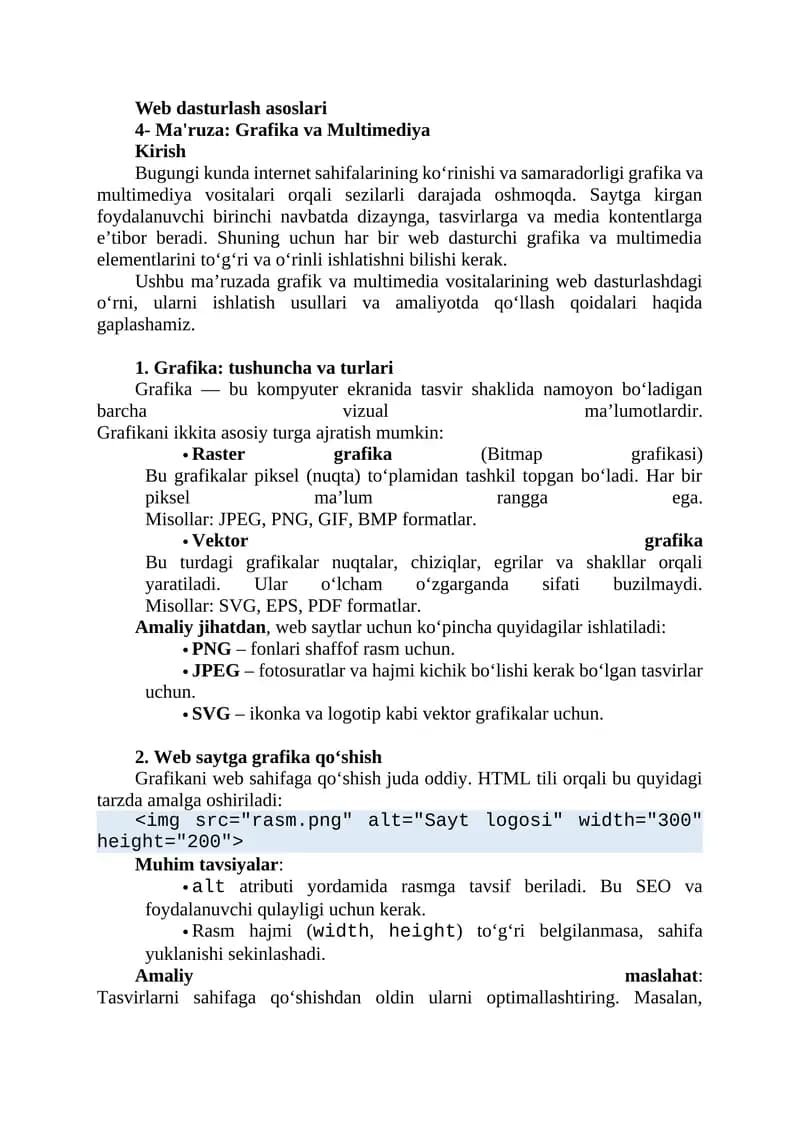 Grafika va Multimediya